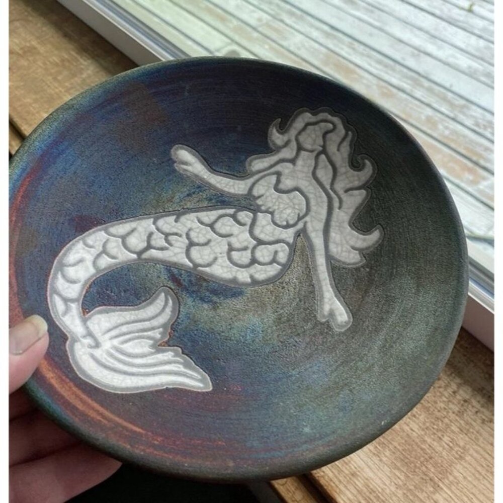 Raku Ceramic Wall Plate by Jeremy Diller Mermaid Beach Decor 7 3/4” - Picture 9 of 10